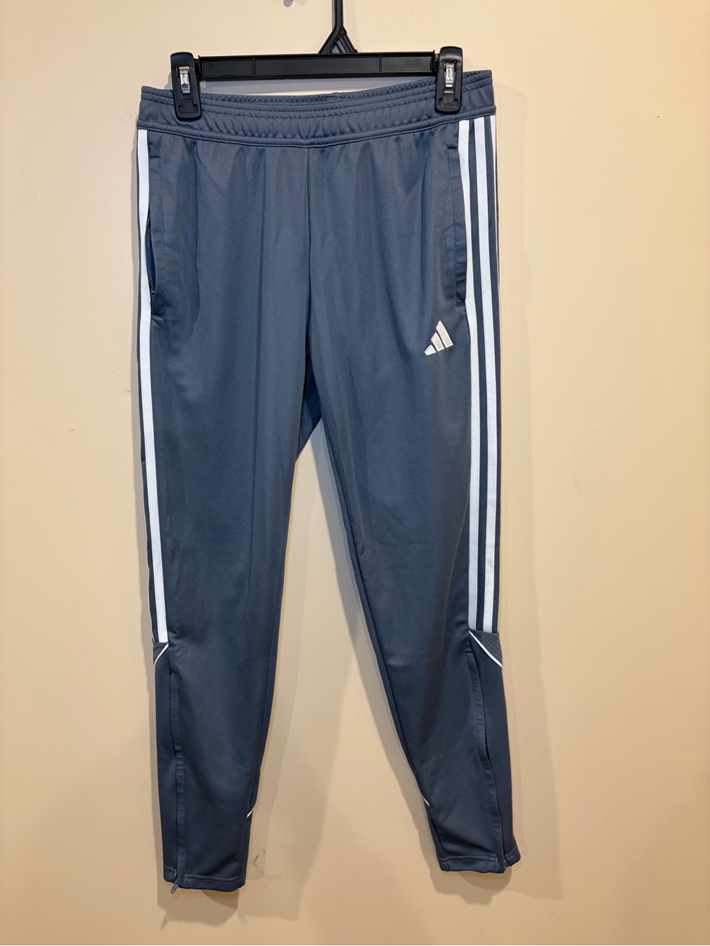 Adidas Dark Gray Track Pants with White Side Stripes